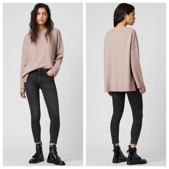 All Saints Cashmere Split Hem Tara Sweater Jumper Size M Medium Pashima Pink - Picture 2 of 12